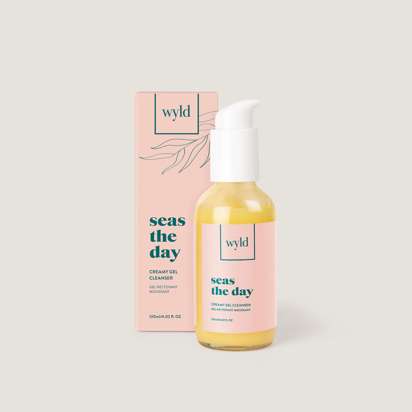 An image of Wyld Seas The Day cleanser in front of a pink box.
