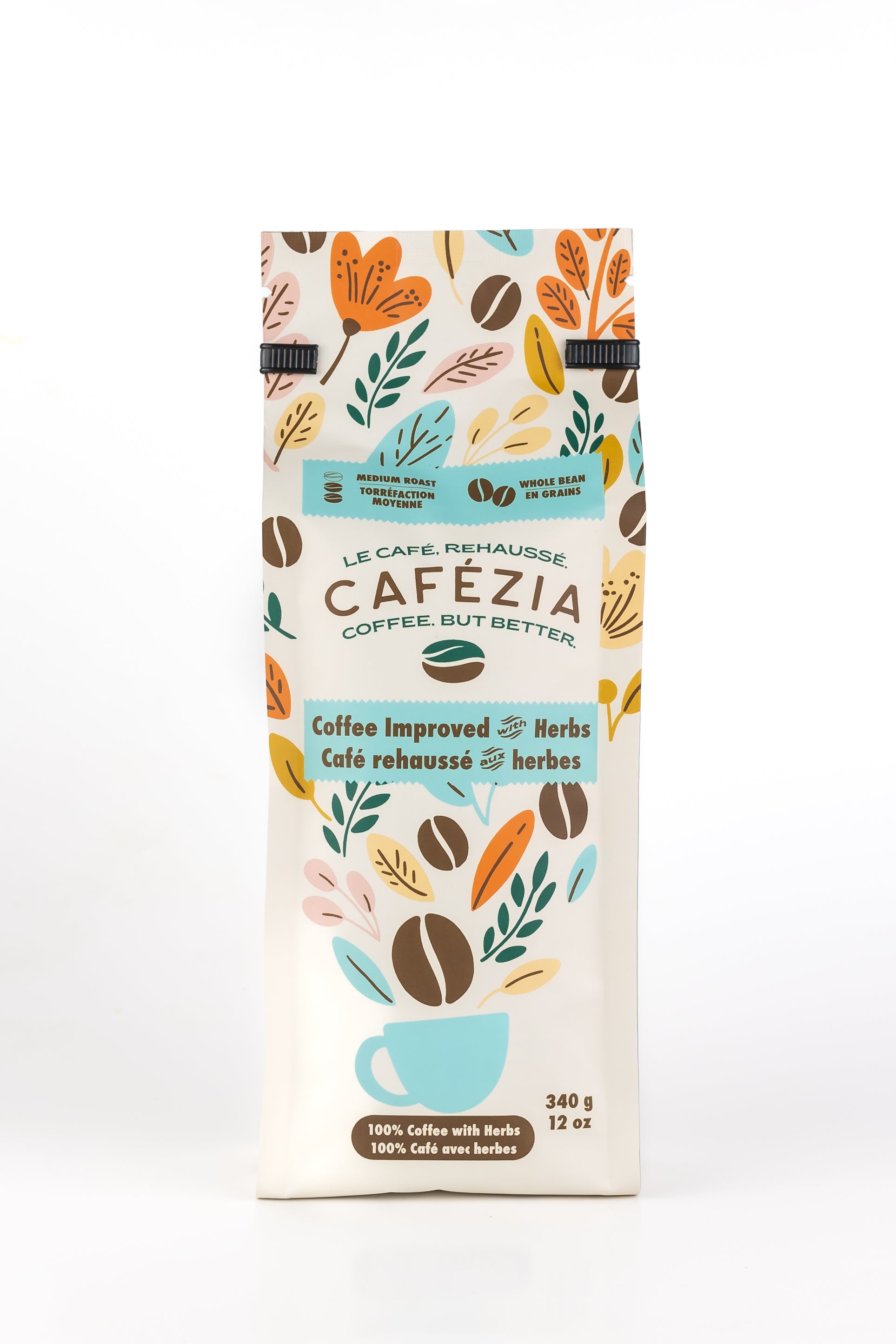 Image showing a bag of Cafezia medium whole bean coffee.